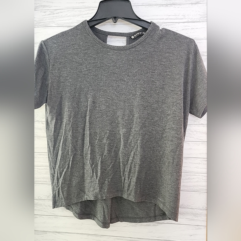Athleta Key Hole Back Short Sleeve High Low Top Activewear Gray Women's Size XS